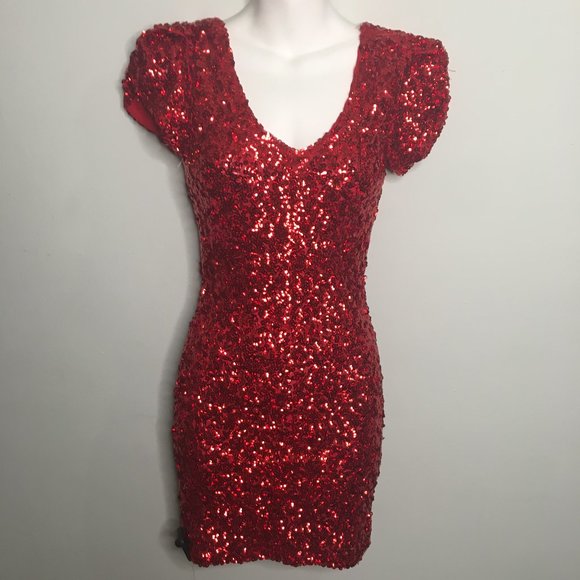 Boutique-Red Sequined Cocktail/Party Dress-Item#94 - Picture 1 of 11